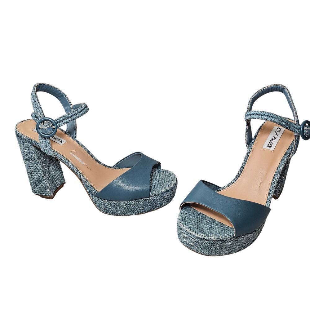 Steve Madden Strada Espadrille Sandal 11M BLUE RAFFIA